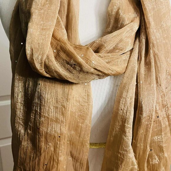 NWT Handmade Golden Sparkle Scarf by Sana – Elegant Evening Style - Picture 8 of 12